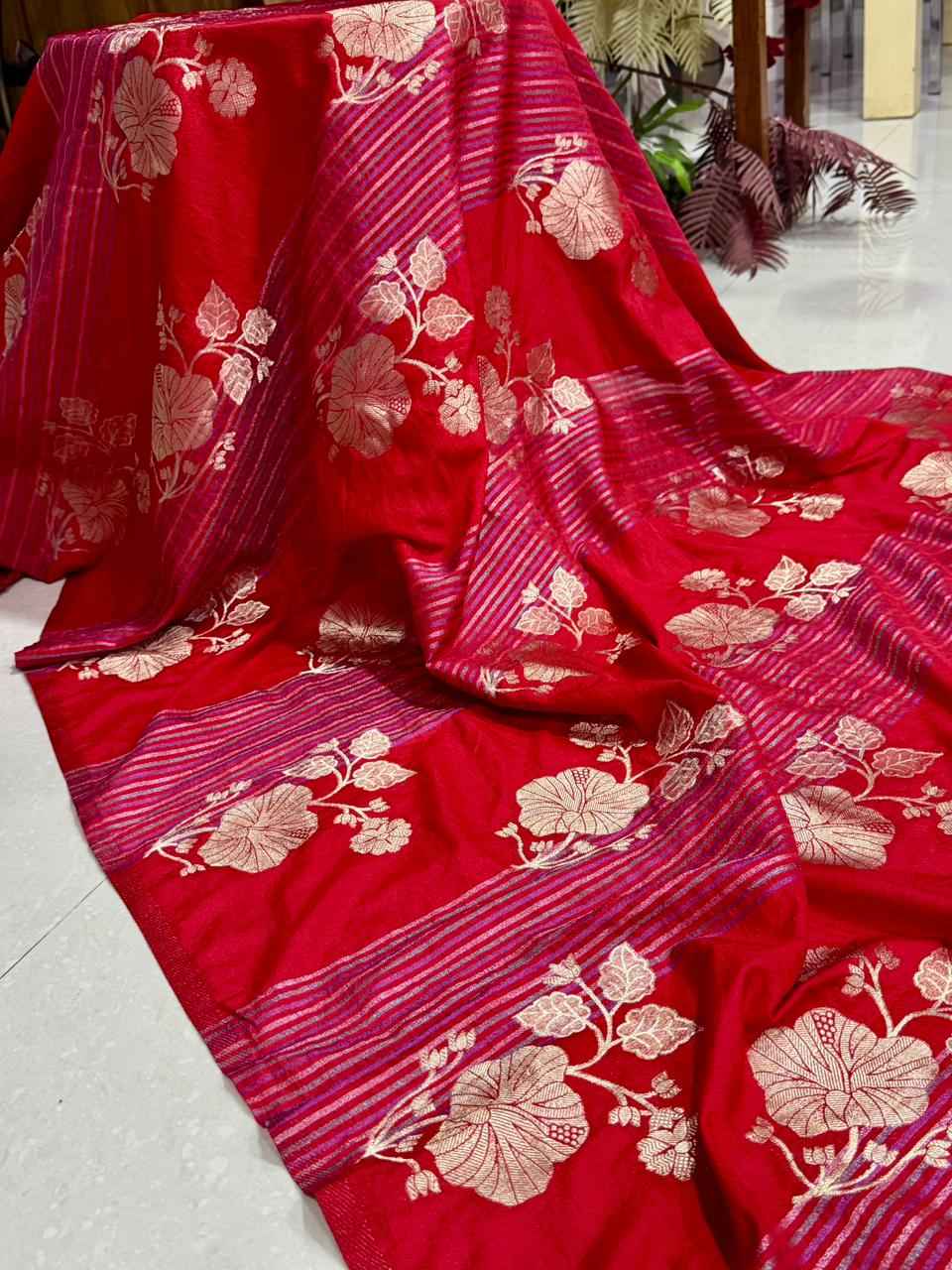 RICH CREPE KHADI TISSUE PATTA PAITHANI SILK JARI WOOVEN SAREE 