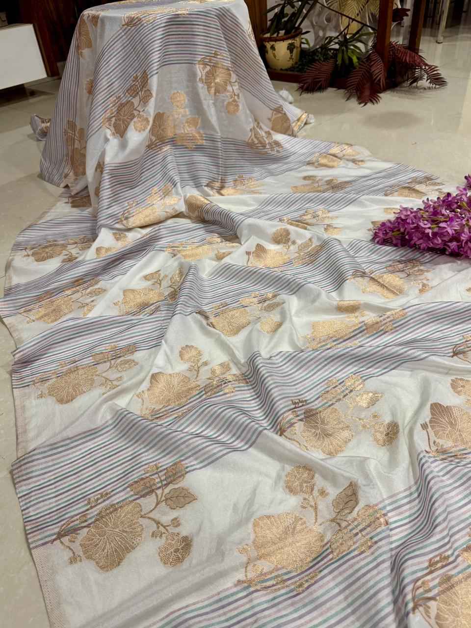 RICH CREPE KHADI TISSUE PATTA PAITHANI SILK JARI WOOVEN SAREE 