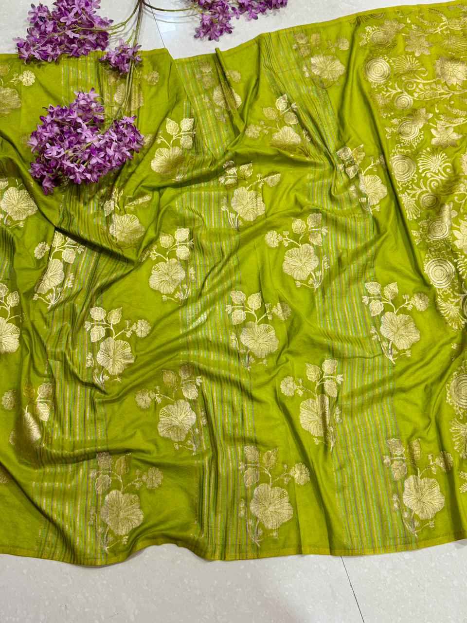 RICH CREPE KHADI TISSUE PATTA PAITHANI SILK JARI WOOVEN SAREE 
