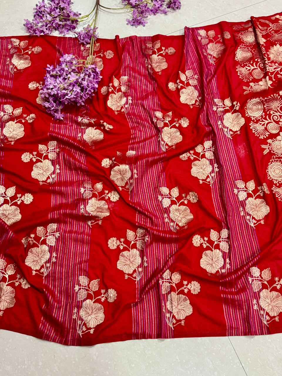 RICH CREPE KHADI TISSUE PATTA PAITHANI SILK JARI WOOVEN SAREE 