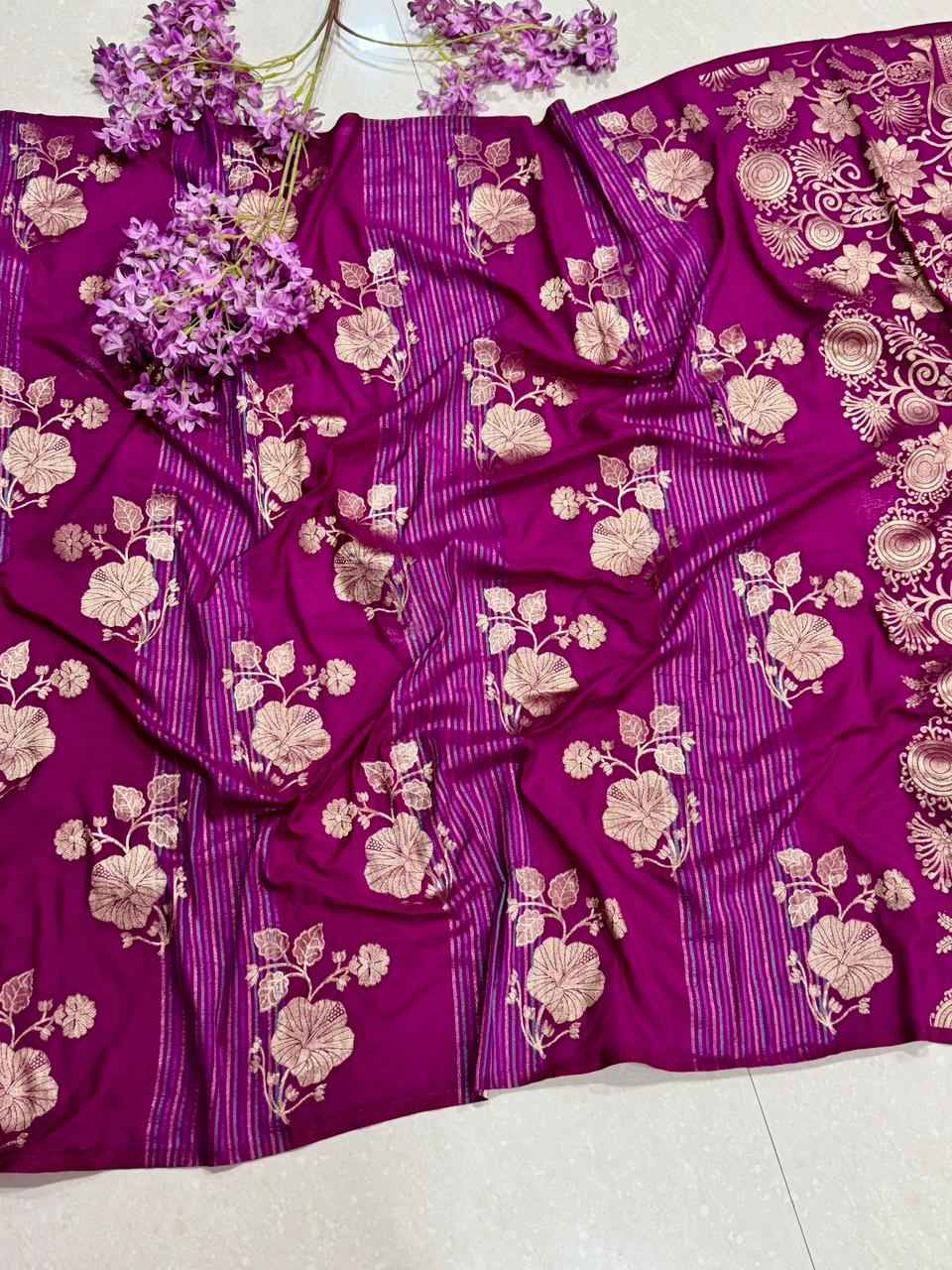 RICH CREPE KHADI TISSUE PATTA PAITHANI SILK JARI WOOVEN SAREE 