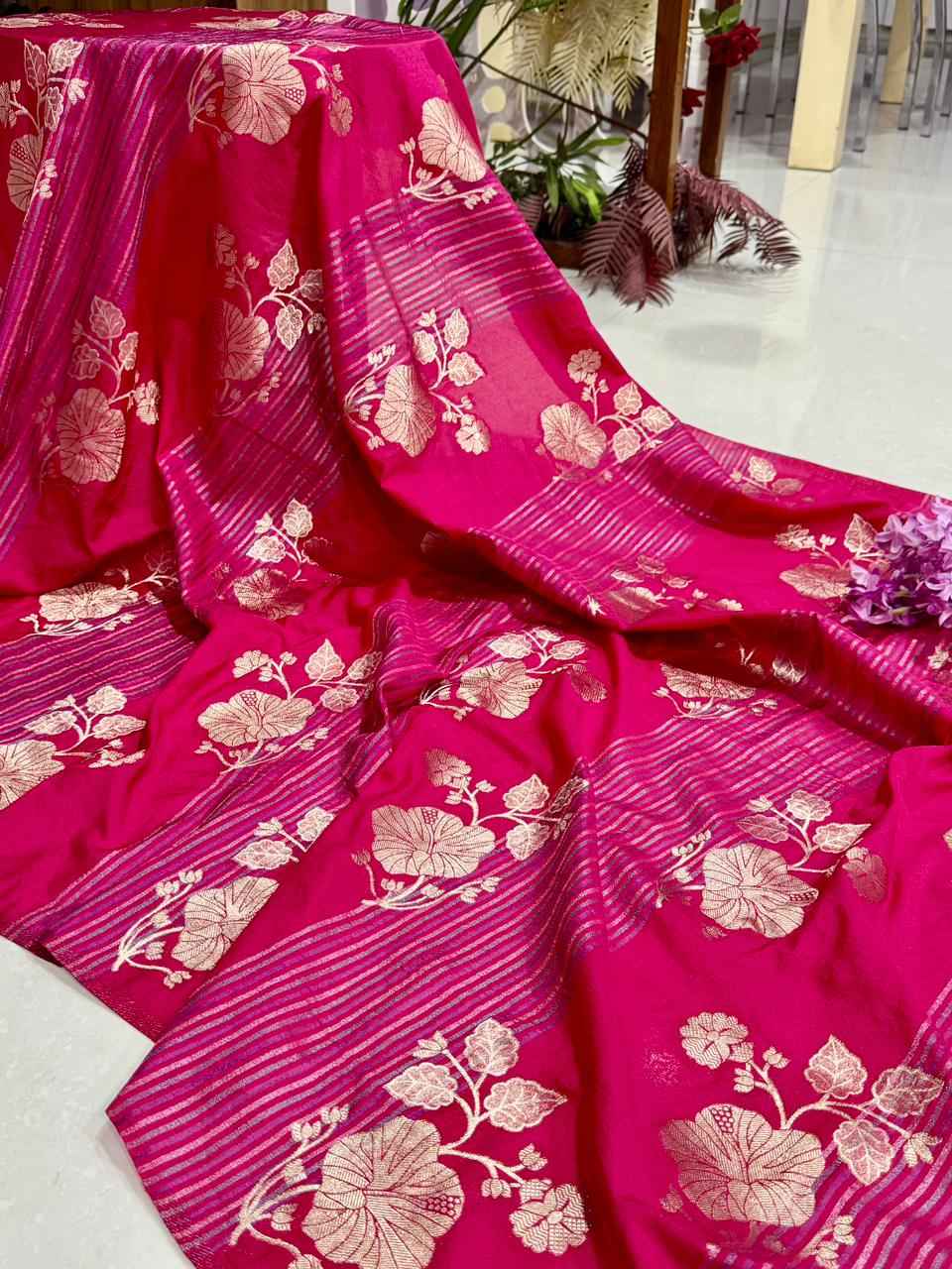 RICH CREPE KHADI TISSUE PATTA PAITHANI SILK JARI WOOVEN SAREE 