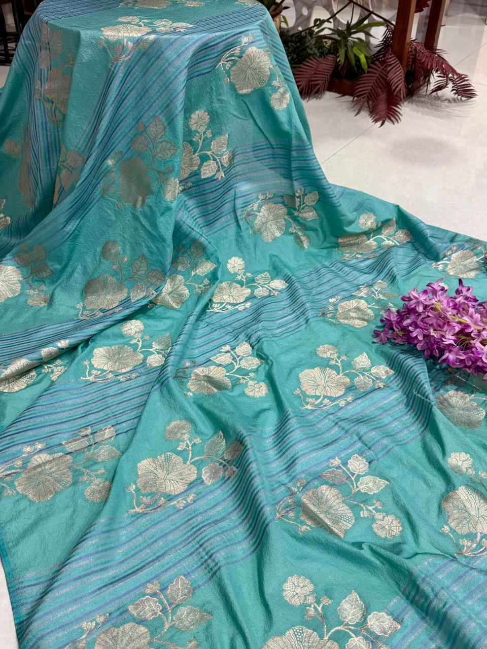 RICH CREPE KHADI TISSUE PATTA PAITHANI SILK JARI WOOVEN SAREE 