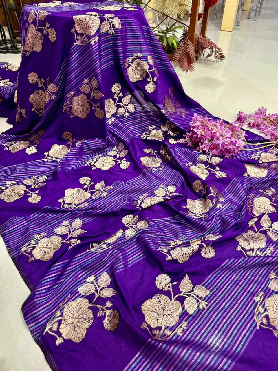 RICH CREPE KHADI TISSUE PATTA PAITHANI SILK JARI WOOVEN SAREE 