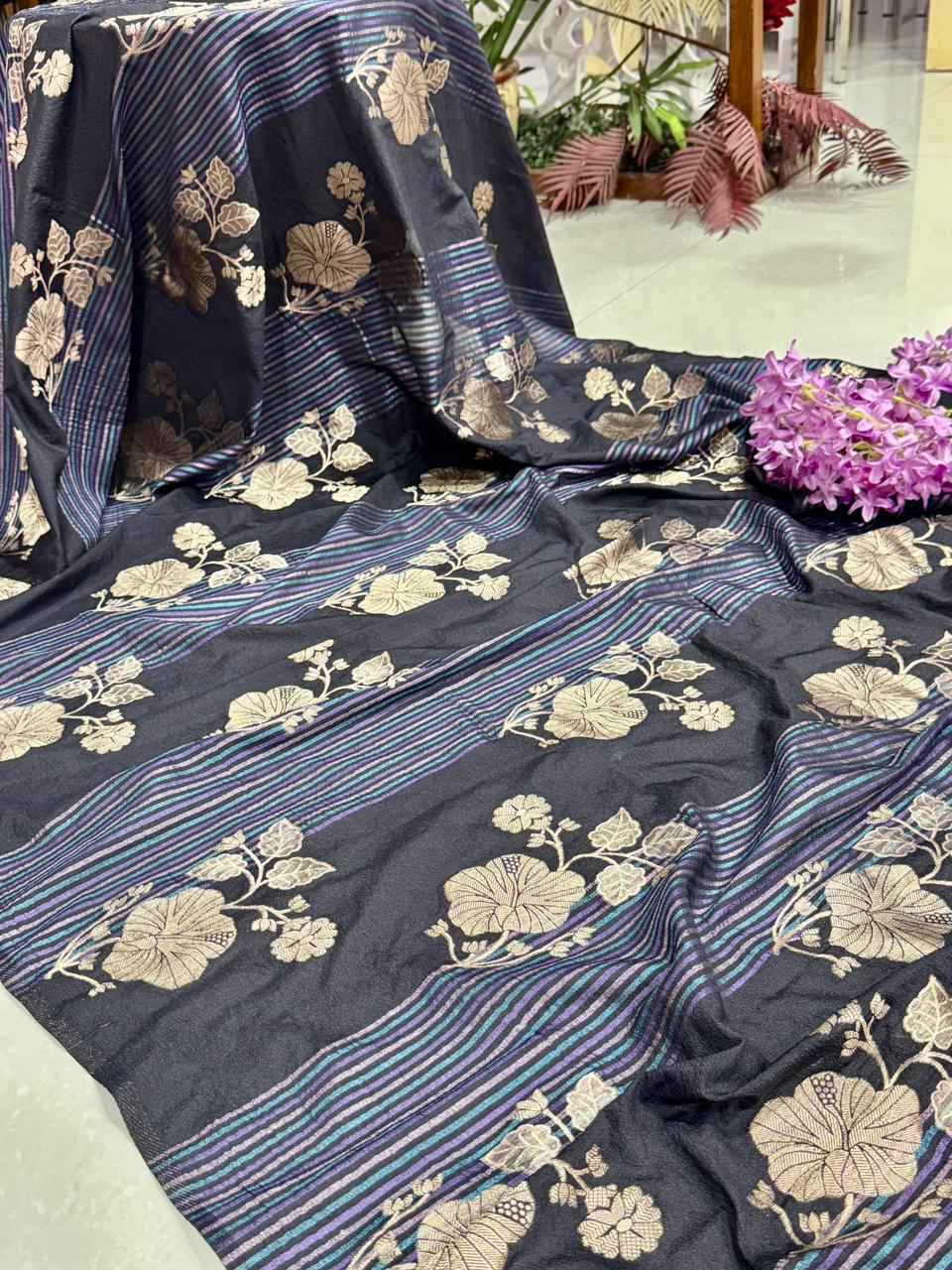 RICH CREPE KHADI TISSUE PATTA PAITHANI SILK JARI WOOVEN SAREE 