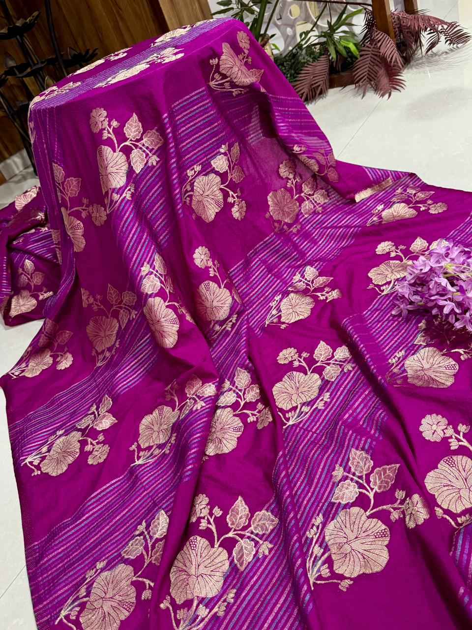 RICH CREPE KHADI TISSUE PATTA PAITHANI SILK JARI WOOVEN SAREE 