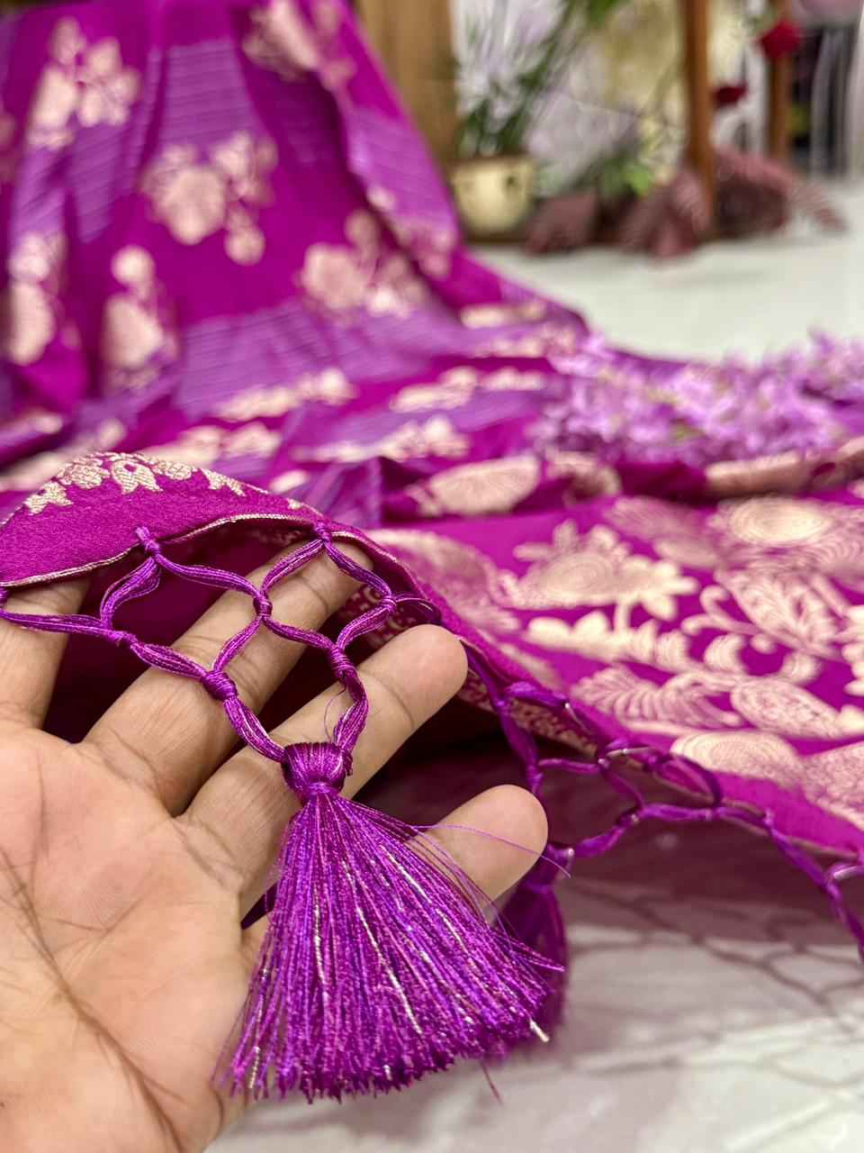 RICH CREPE KHADI TISSUE PATTA PAITHANI SILK JARI WOOVEN SAREE 