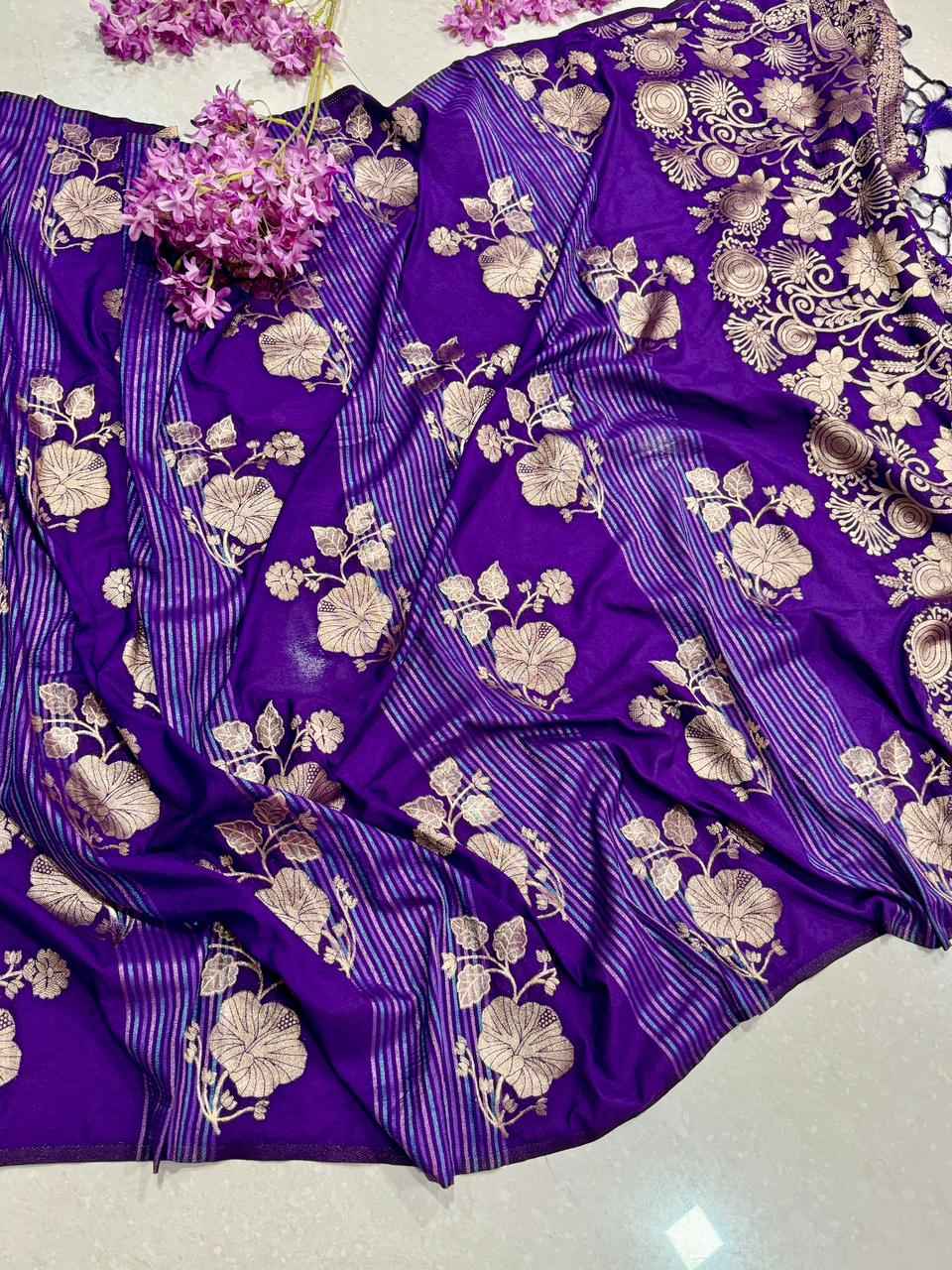 RICH CREPE KHADI TISSUE PATTA PAITHANI SILK JARI WOOVEN SAREE 