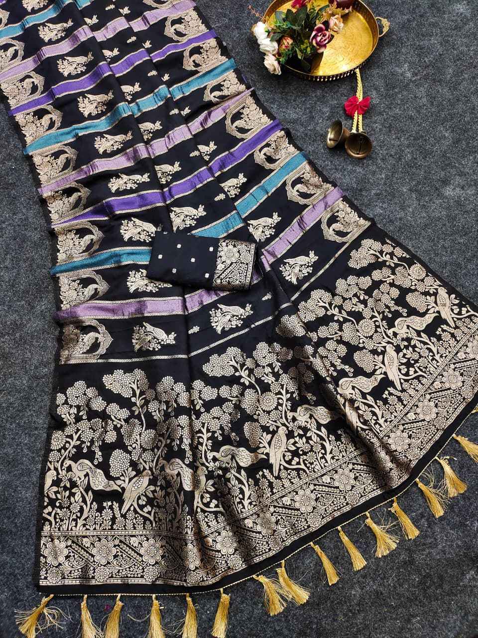 RICH CREPE KHADI MULTI COLOUR TISSUE PATTA PAITHANI SILK JARI WOOVEN SAREE 