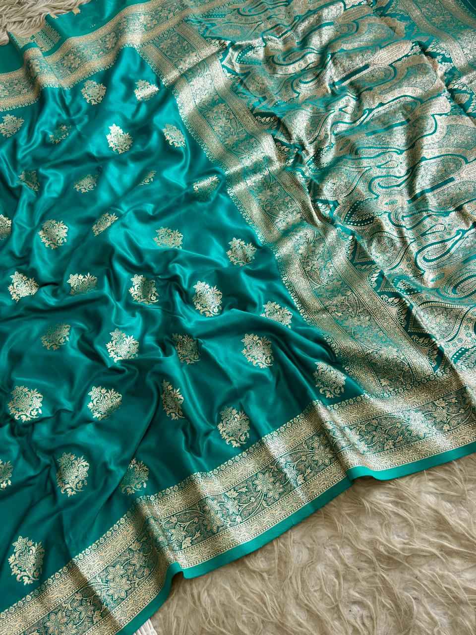 SOFT BANARASI MASHRU SATIN SILK ZARI WEAVING SAREE 