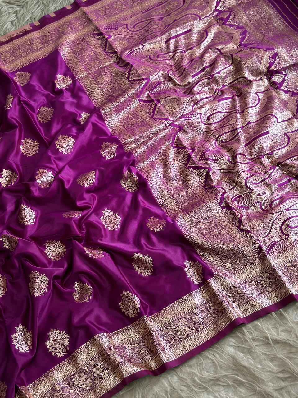 SOFT BANARASI MASHRU SATIN SILK ZARI WEAVING SAREE 