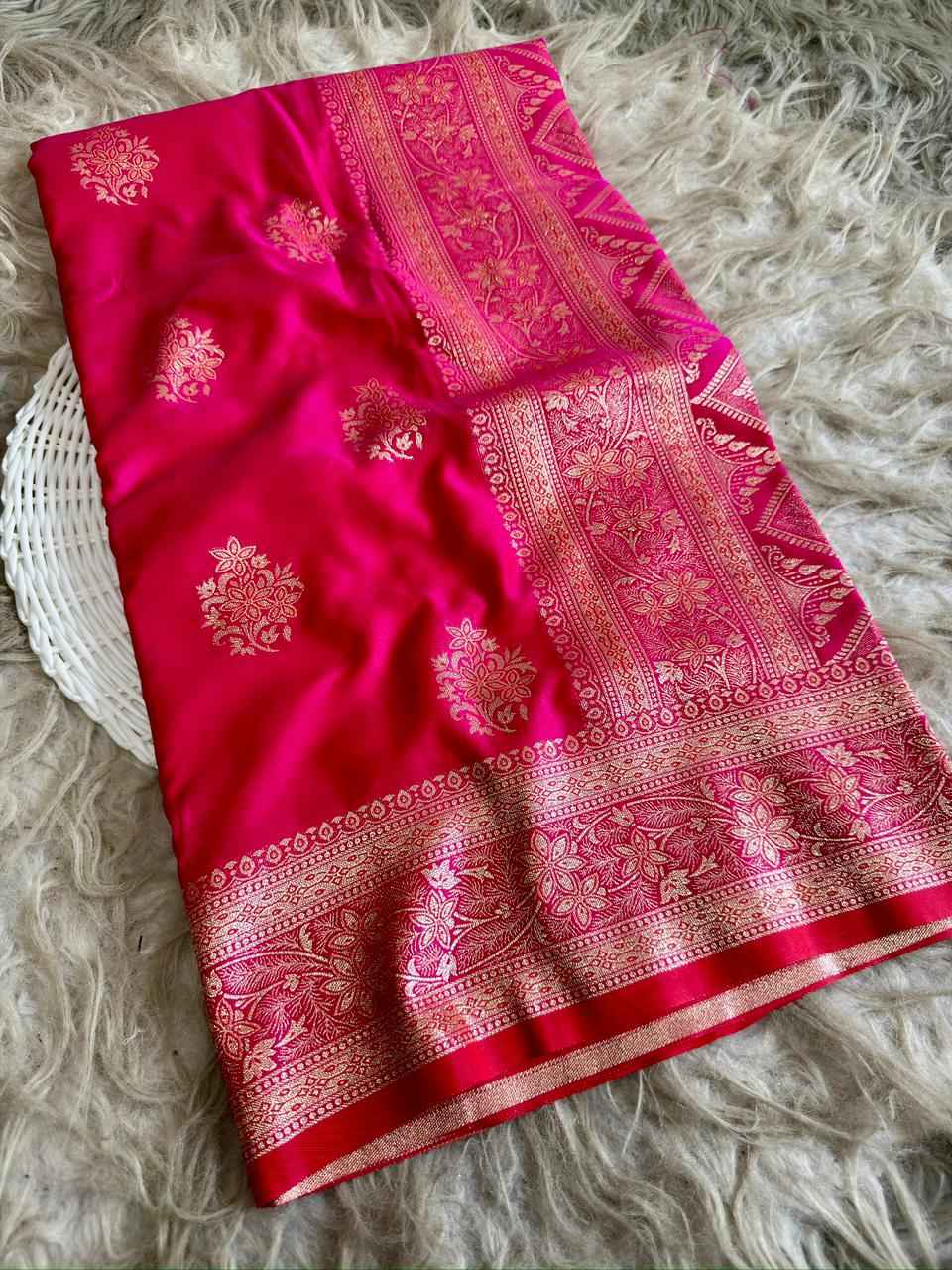 SOFT BANARASI MASHRU SATIN SILK ZARI WEAVING SAREE 