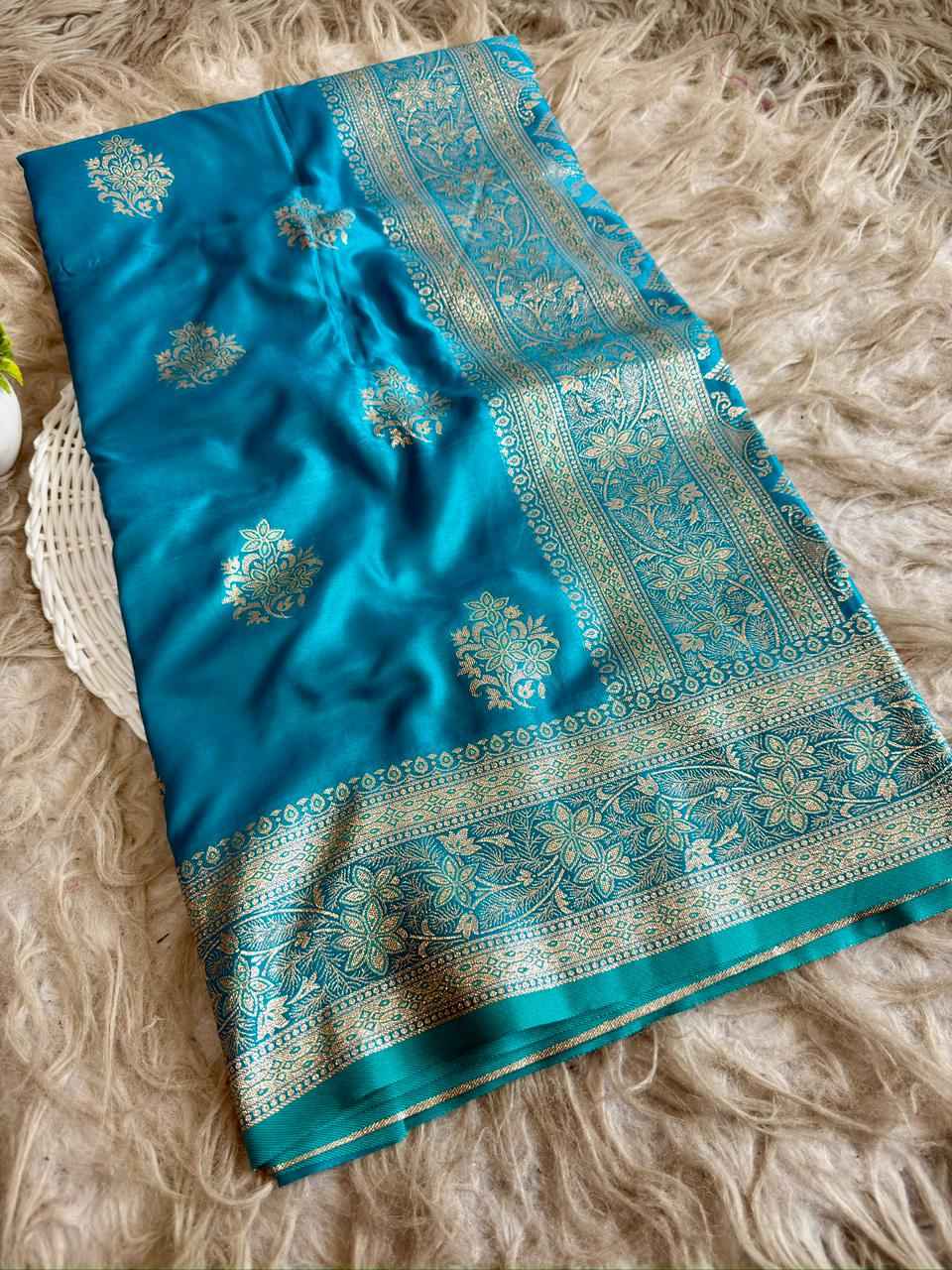 SOFT BANARASI MASHRU SATIN SILK ZARI WEAVING SAREE 