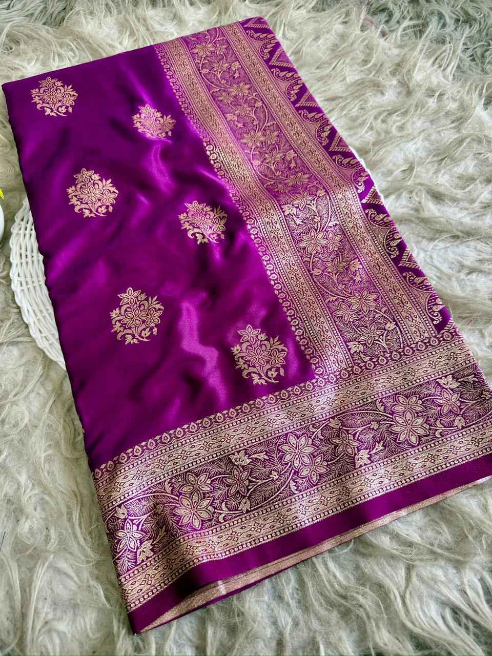 SOFT BANARASI MASHRU SATIN SILK ZARI WEAVING SAREE 