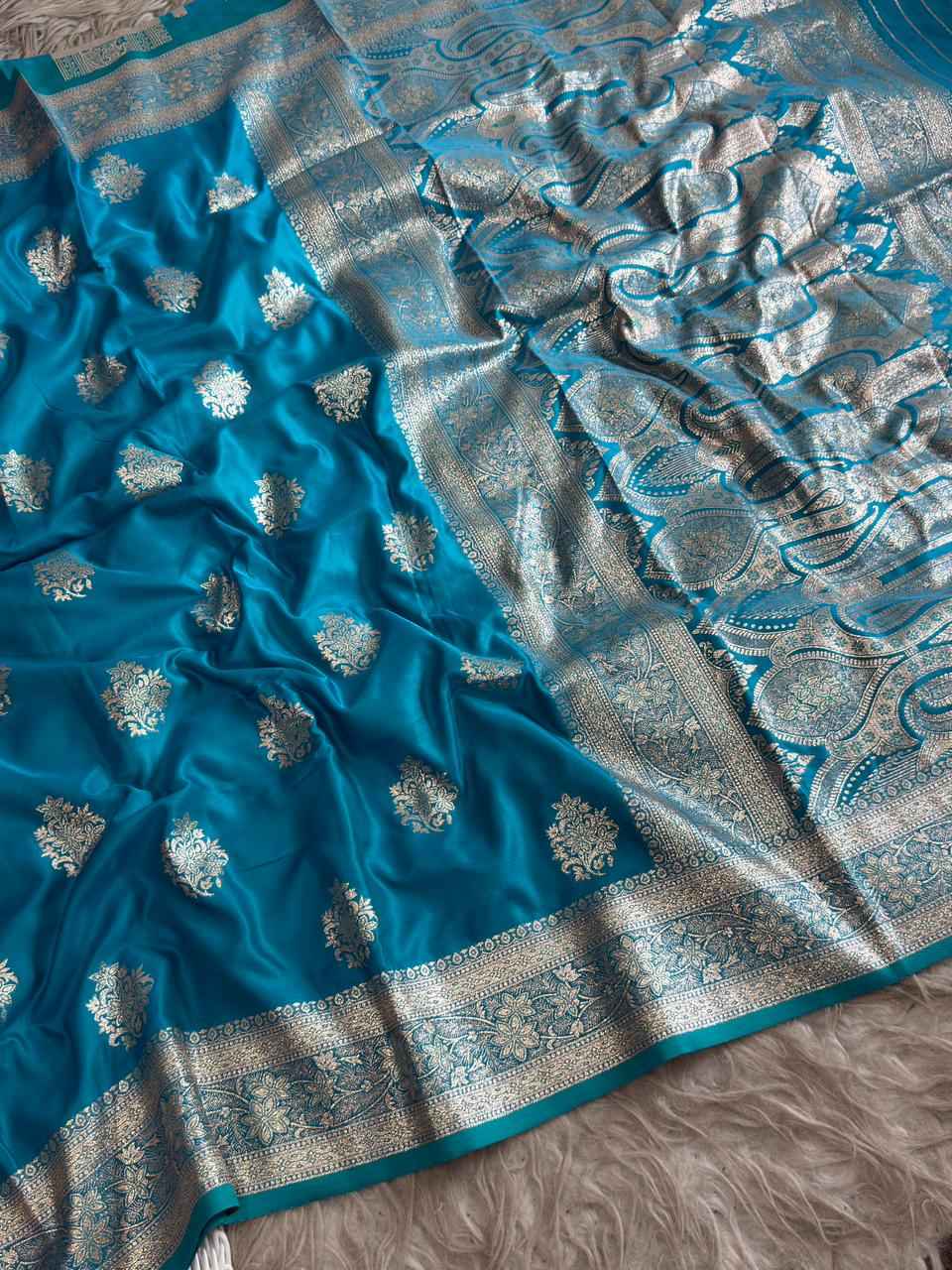 SOFT BANARASI MASHRU SATIN SILK ZARI WEAVING SAREE 