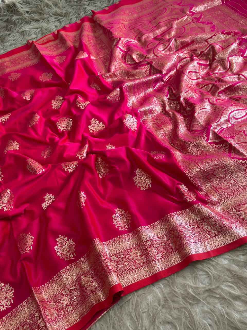 SOFT BANARASI MASHRU SATIN SILK ZARI WEAVING SAREE 