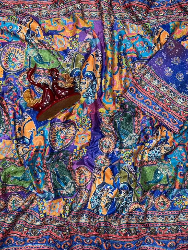 SOFT CHINNON SILK GOLD ZARI HAND MIRROR WORK SAREE 1