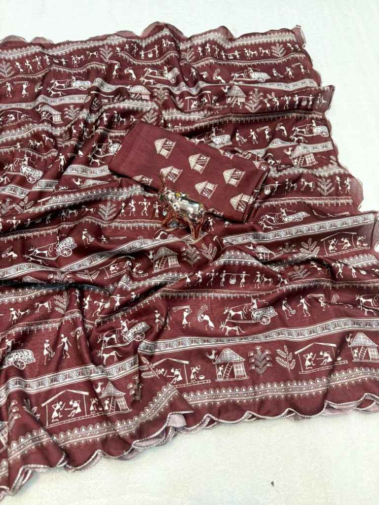 SOFT DOLA SILK DIGITAL WARLI PRINTED SAREE