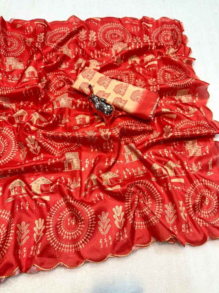 SOFT DOLA SILK DIGITAL WARLI PRINTED SAREE