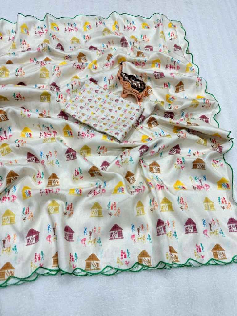 SOFT DOLA SILK DIGITAL WARLI PRINTED SAREE