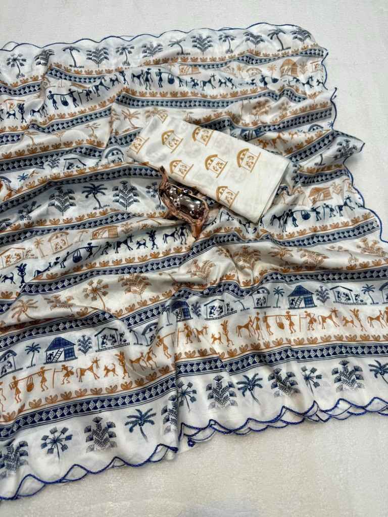 SOFT DOLA SILK DIGITAL WARLI PRINTED SAREE