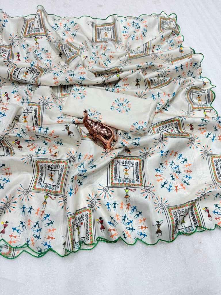 SOFT DOLA SILK DIGITAL WARLI PRINTED SAREE