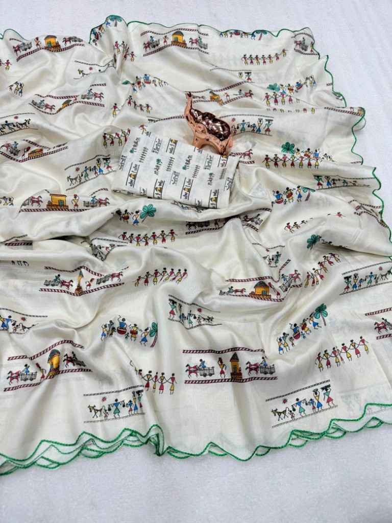 SOFT DOLA SILK DIGITAL WARLI PRINTED SAREE