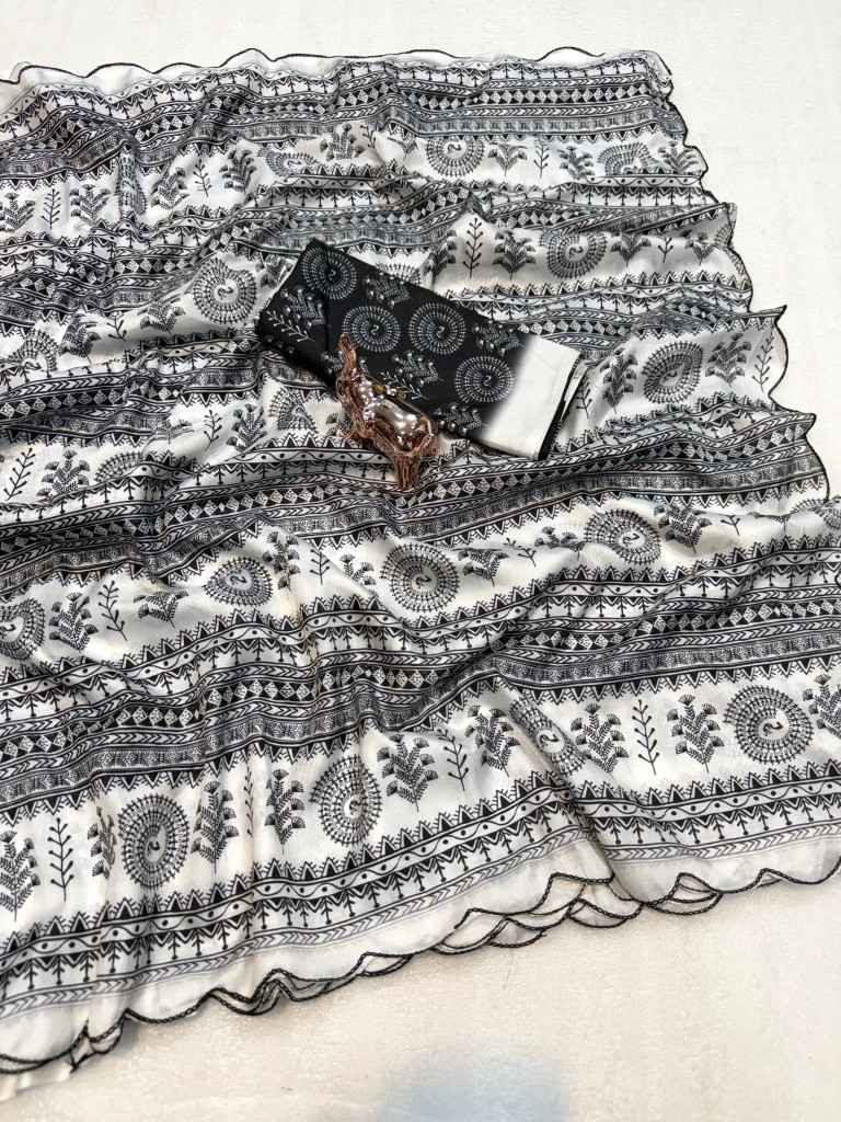 SOFT DOLA SILK DIGITAL WARLI PRINTED SAREE