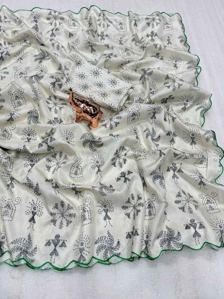 SOFT DOLA SILK DIGITAL WARLI PRINTED SAREE