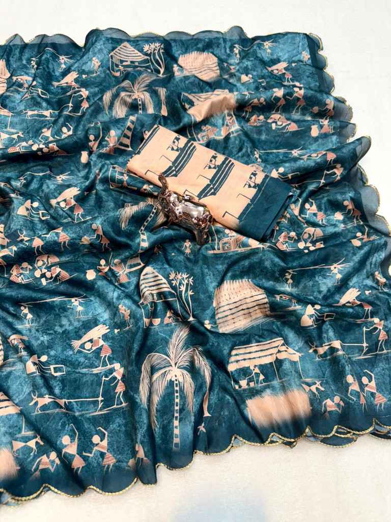 SOFT DOLA SILK DIGITAL WARLI PRINTED SAREE