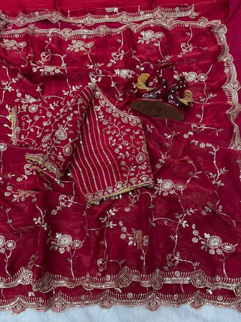 SOFT FRENDY CHIFFON SEQUENCE EMBROIDERY WORK SAREE