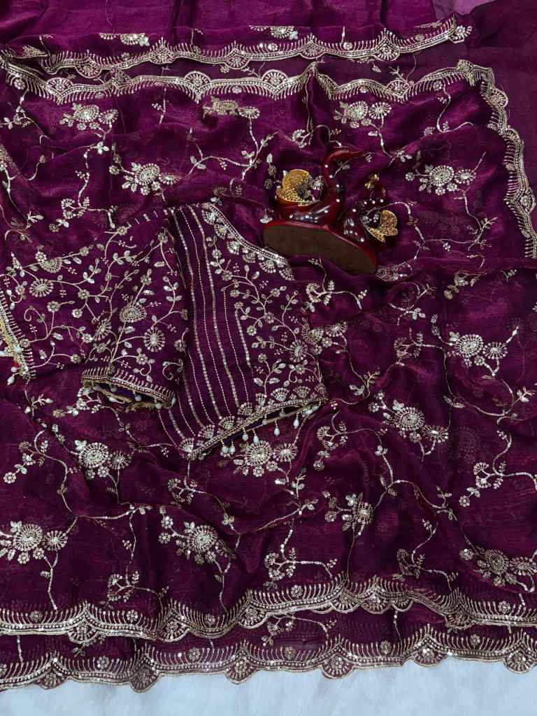 SOFT FRENDY CHIFFON SEQUENCE EMBROIDERY WORK SAREE