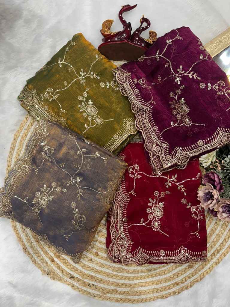 SOFT FRENDY CHIFFON SEQUENCE EMBROIDERY WORK SAREE