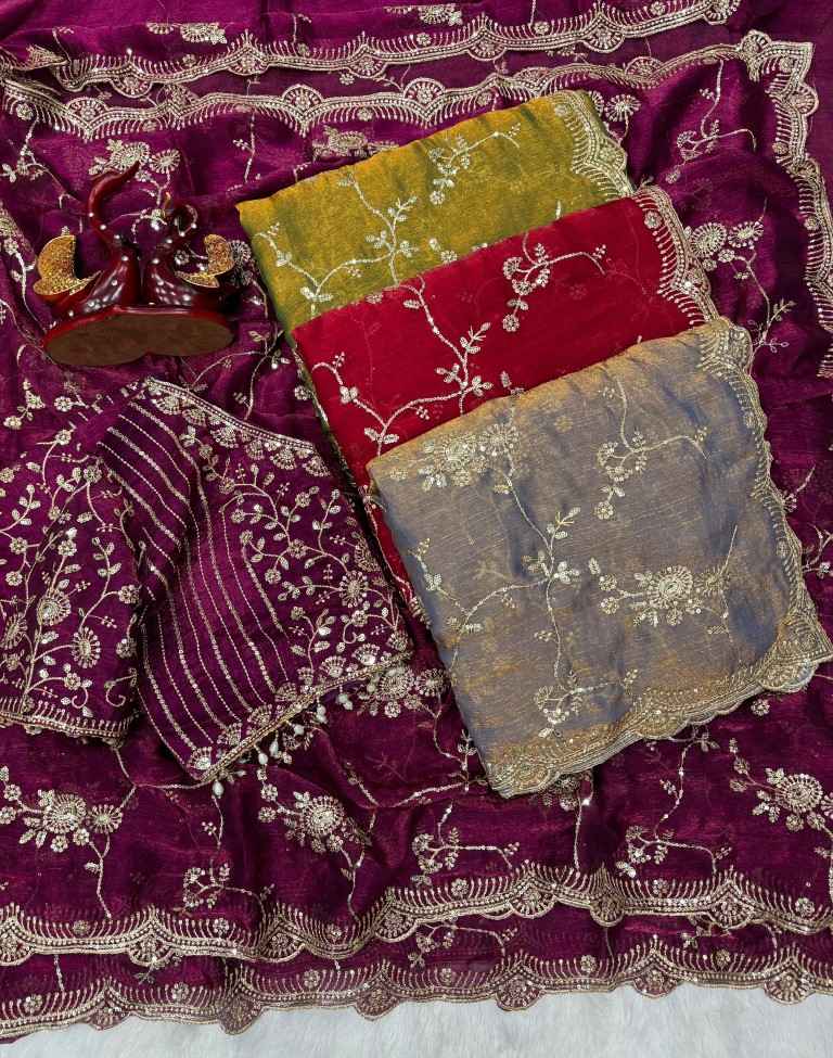 SOFT FRENDY CHIFFON SEQUENCE EMBROIDERY WORK SAREE