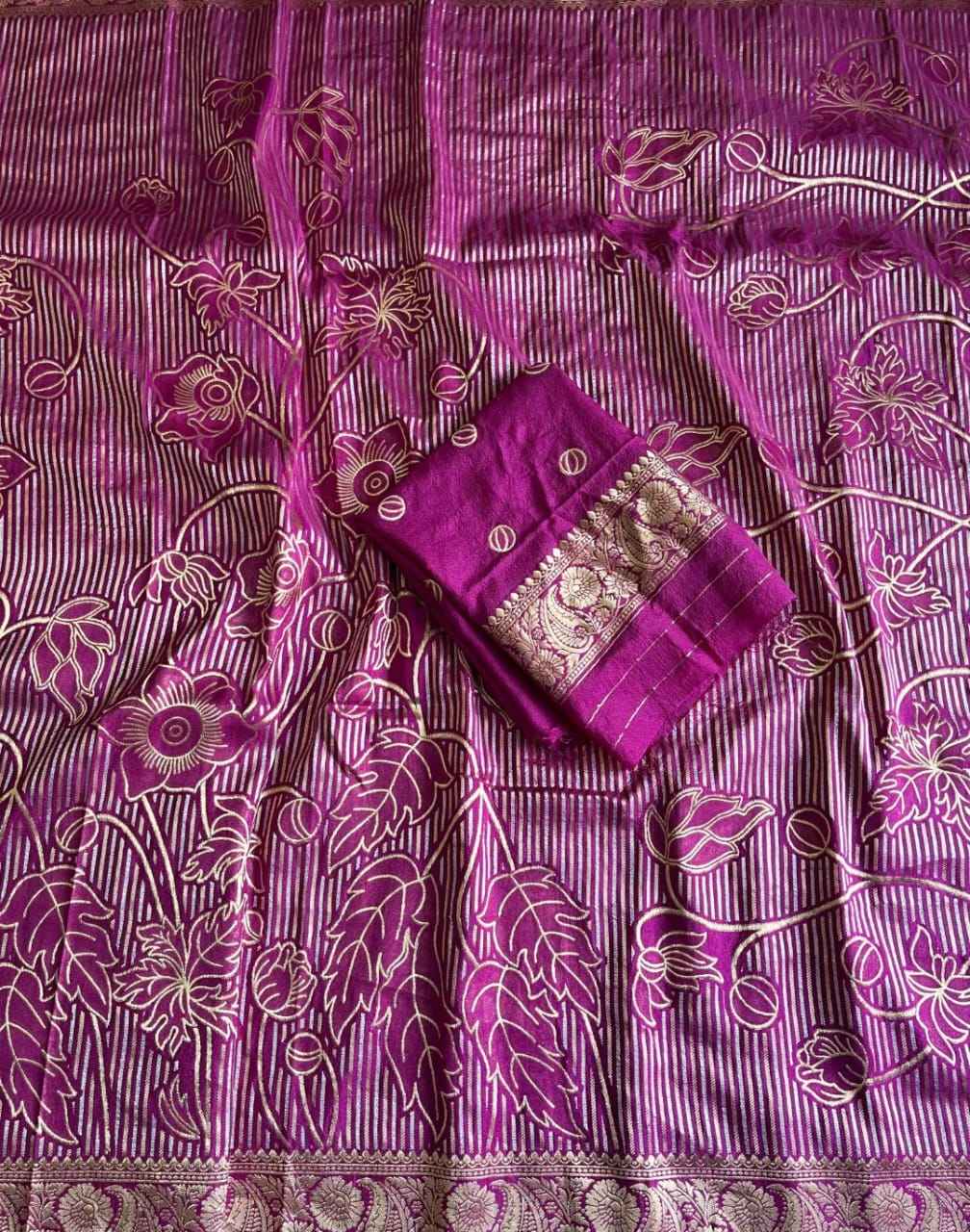 SOFT KHADI CREPE SILK FLORAL ZARI WOVEN SAREE