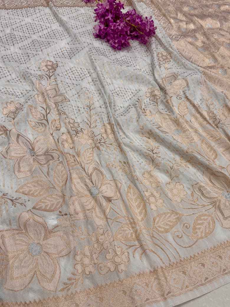 SOFT KHADI CREPE SILK FLORAL ZARI WEAVING SAREE