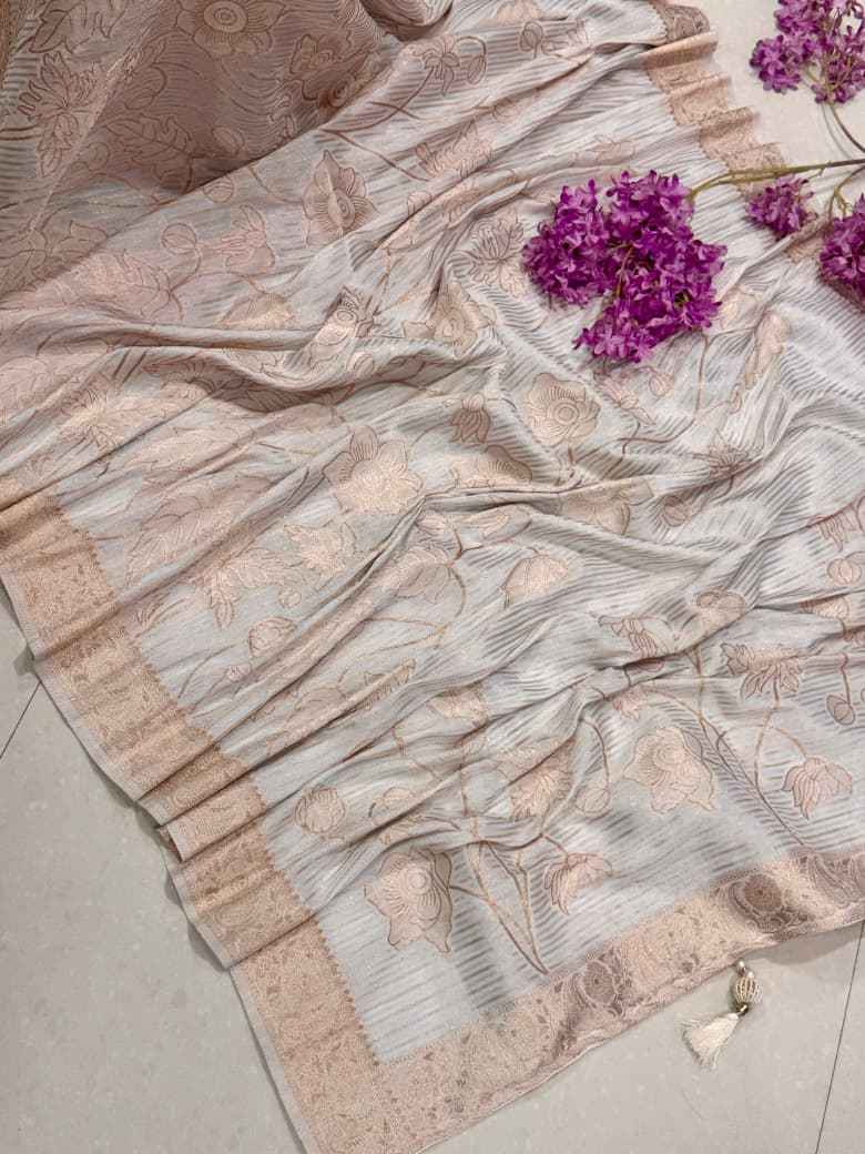 SOFT KHADI CREPE SILK FLORAL ZARI WEAVING SAREE