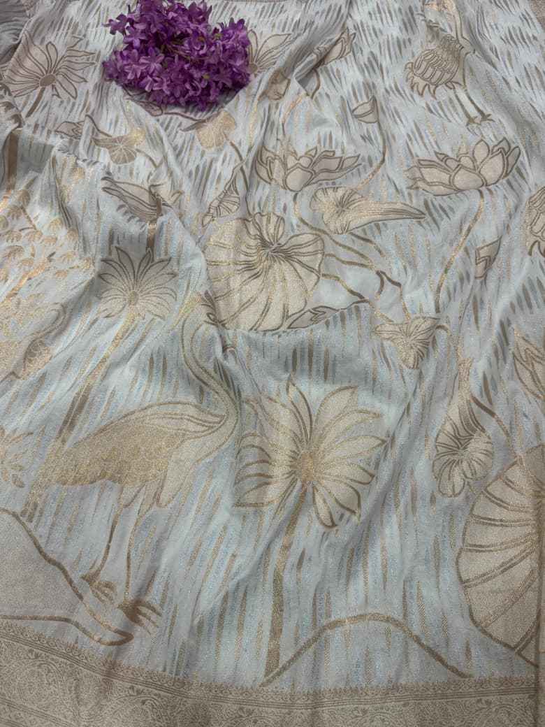 SOFT KHADI CREPE SILK FLORAL ZARI WEAVING SAREE