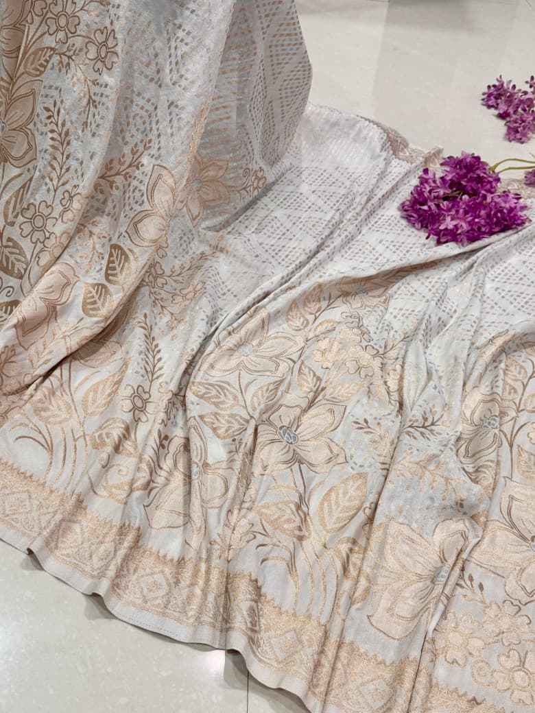 SOFT KHADI CREPE SILK FLORAL ZARI WEAVING SAREE