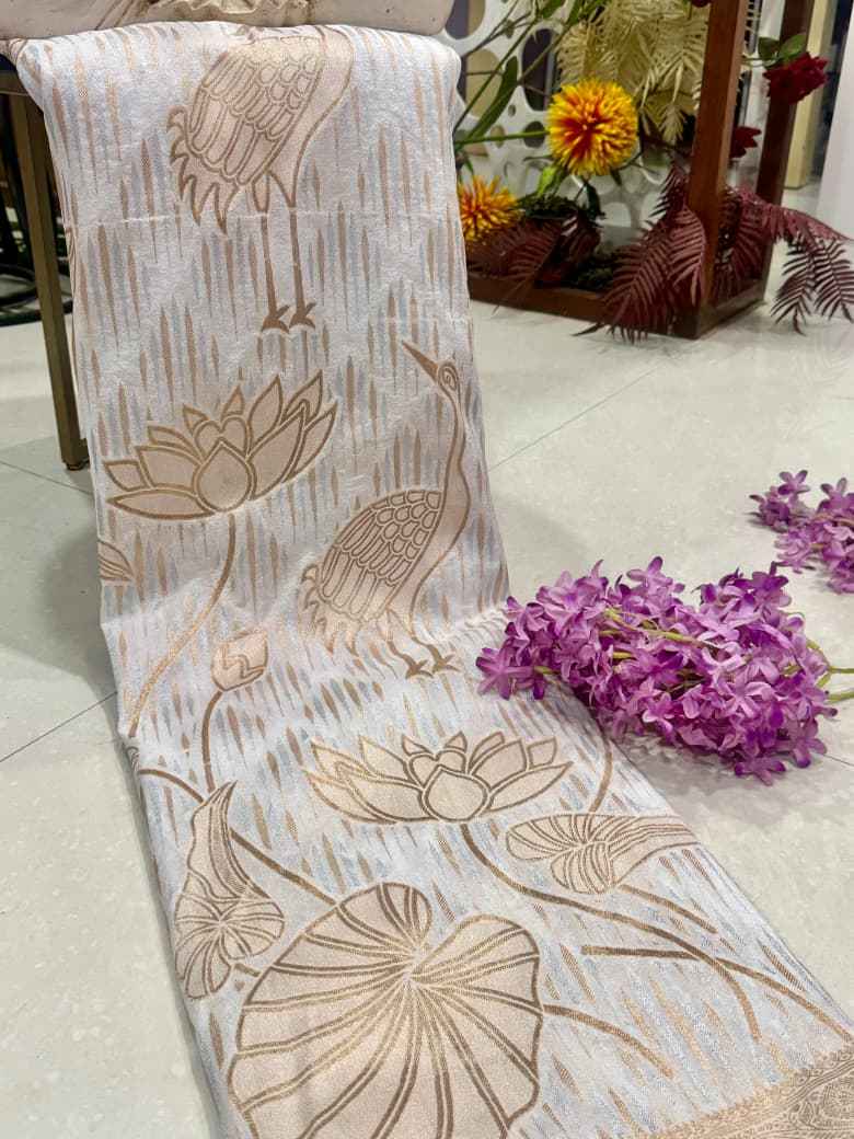 SOFT KHADI CREPE SILK FLORAL ZARI WEAVING SAREE
