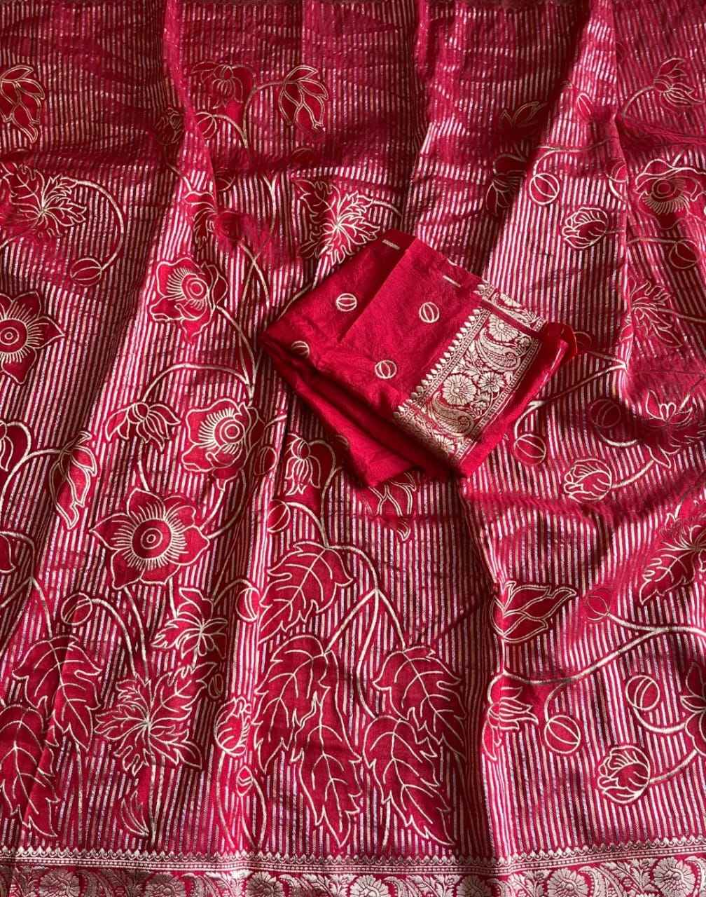 SOFT KHADI CREPE SILK FLORAL ZARI WOVEN SAREE