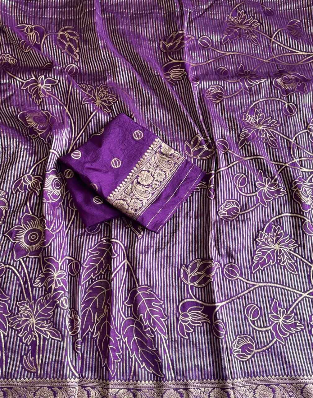 SOFT KHADI CREPE SILK FLORAL ZARI WOVEN SAREE