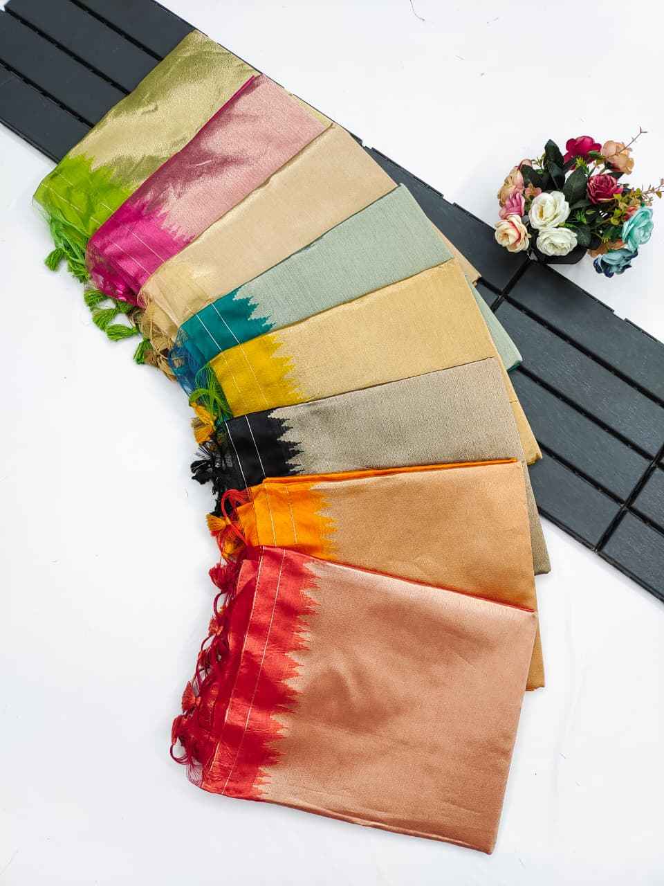 SOFT KHADI RAW SILK GOLDEN ZARI WEAVING TEMPLE BORDER SAREE