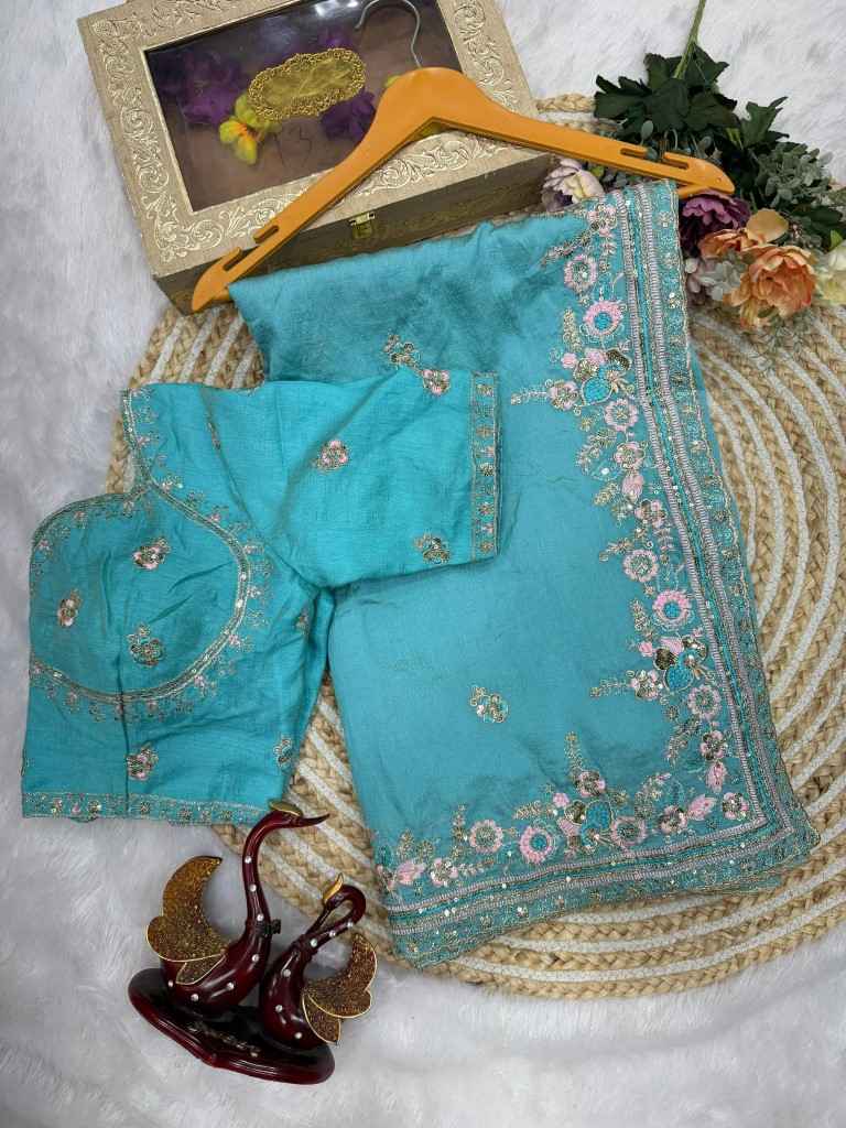 SOFT NC VICHITRA SILK SEQUENCE AND MULTI COLOR THREAD EMBROIDERY WORK SAREE