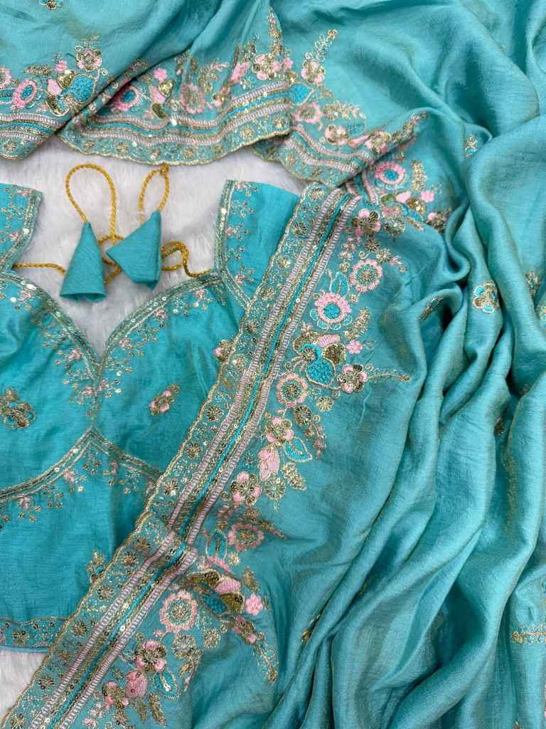SOFT NC VICHITRA SILK SEQUENCE AND MULTI COLOR THREAD EMBROIDERY WORK SAREE
