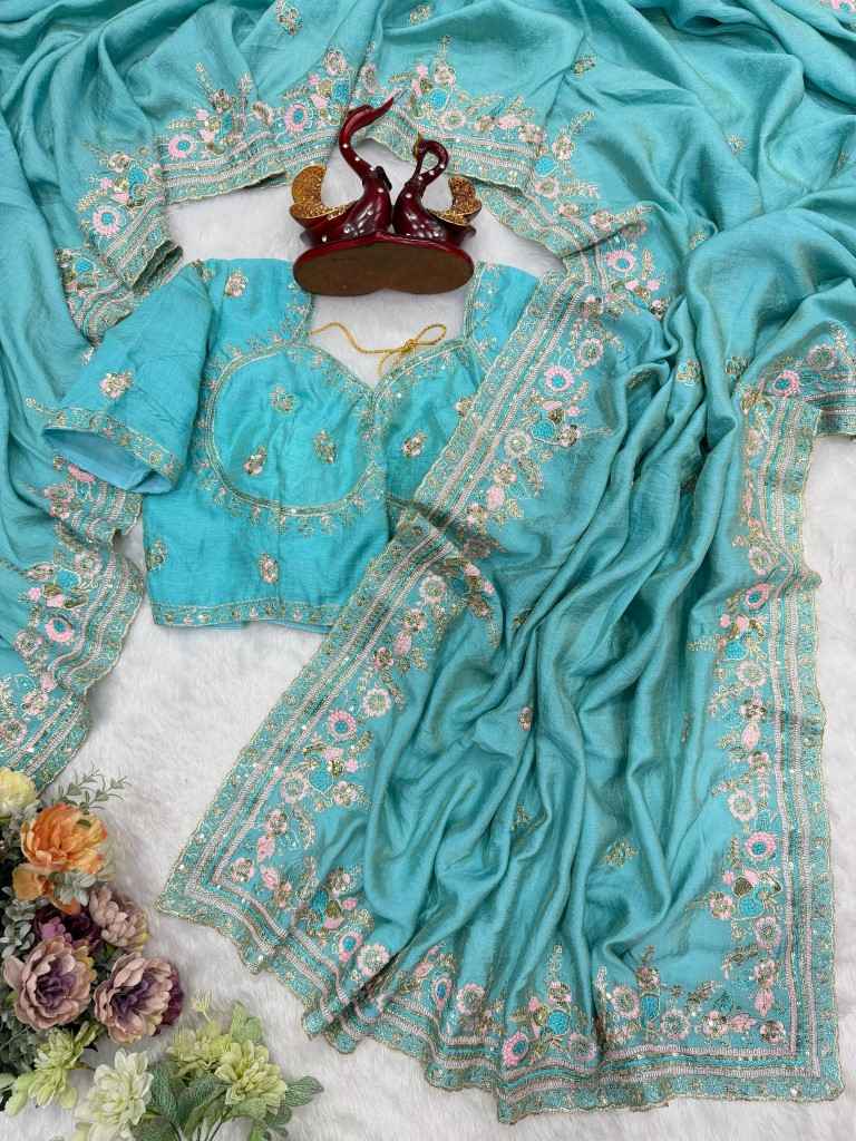 SOFT NC VICHITRA SILK SEQUENCE AND MULTI COLOR THREAD EMBROIDERY WORK SAREE