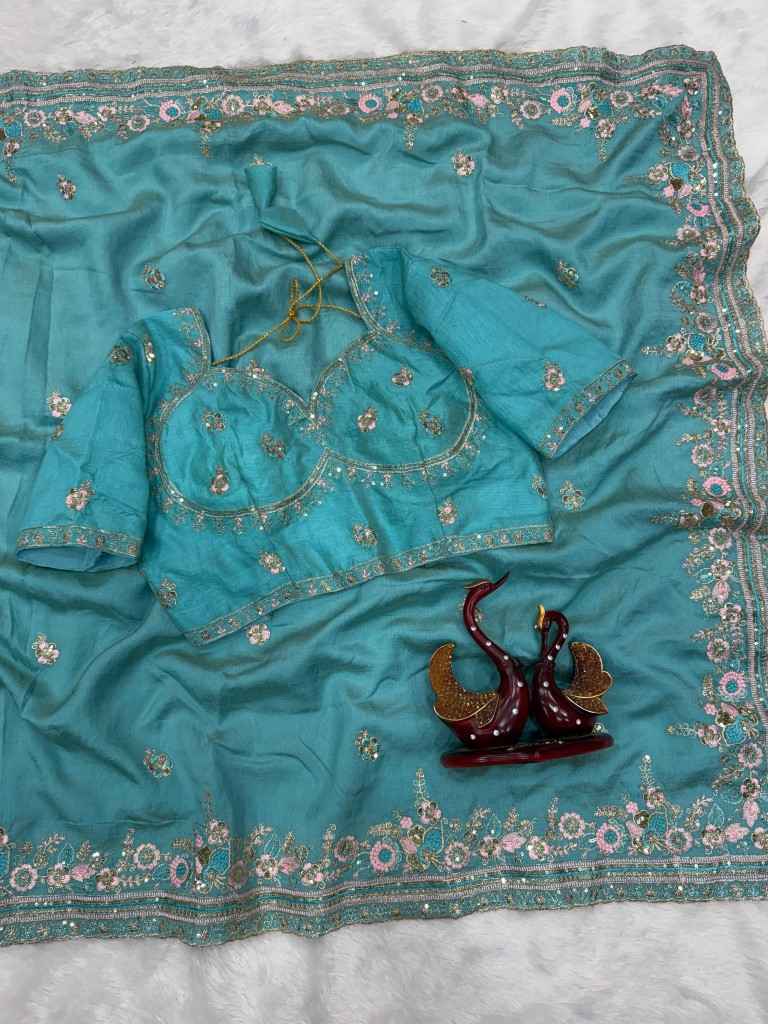 SOFT NC VICHITRA SILK SEQUENCE AND MULTI COLOR THREAD EMBROIDERY WORK SAREE
