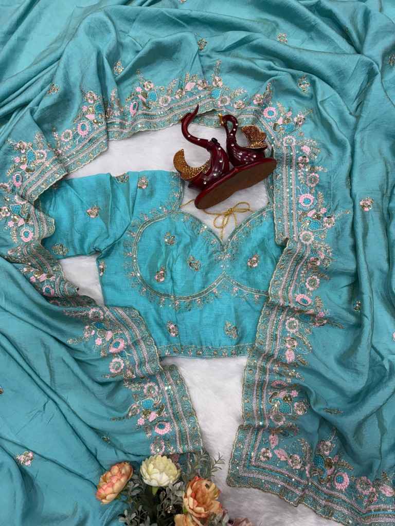 SOFT NC VICHITRA SILK SEQUENCE AND MULTI COLOR THREAD EMBROIDERY WORK SAREE