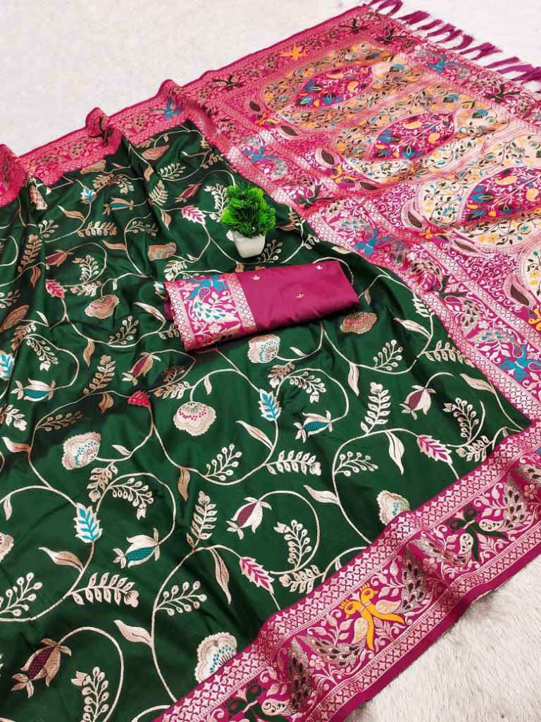 SOFT PAITHANI SILK ZARI WEAVING MEENAKARI MOTIFS SAREE 