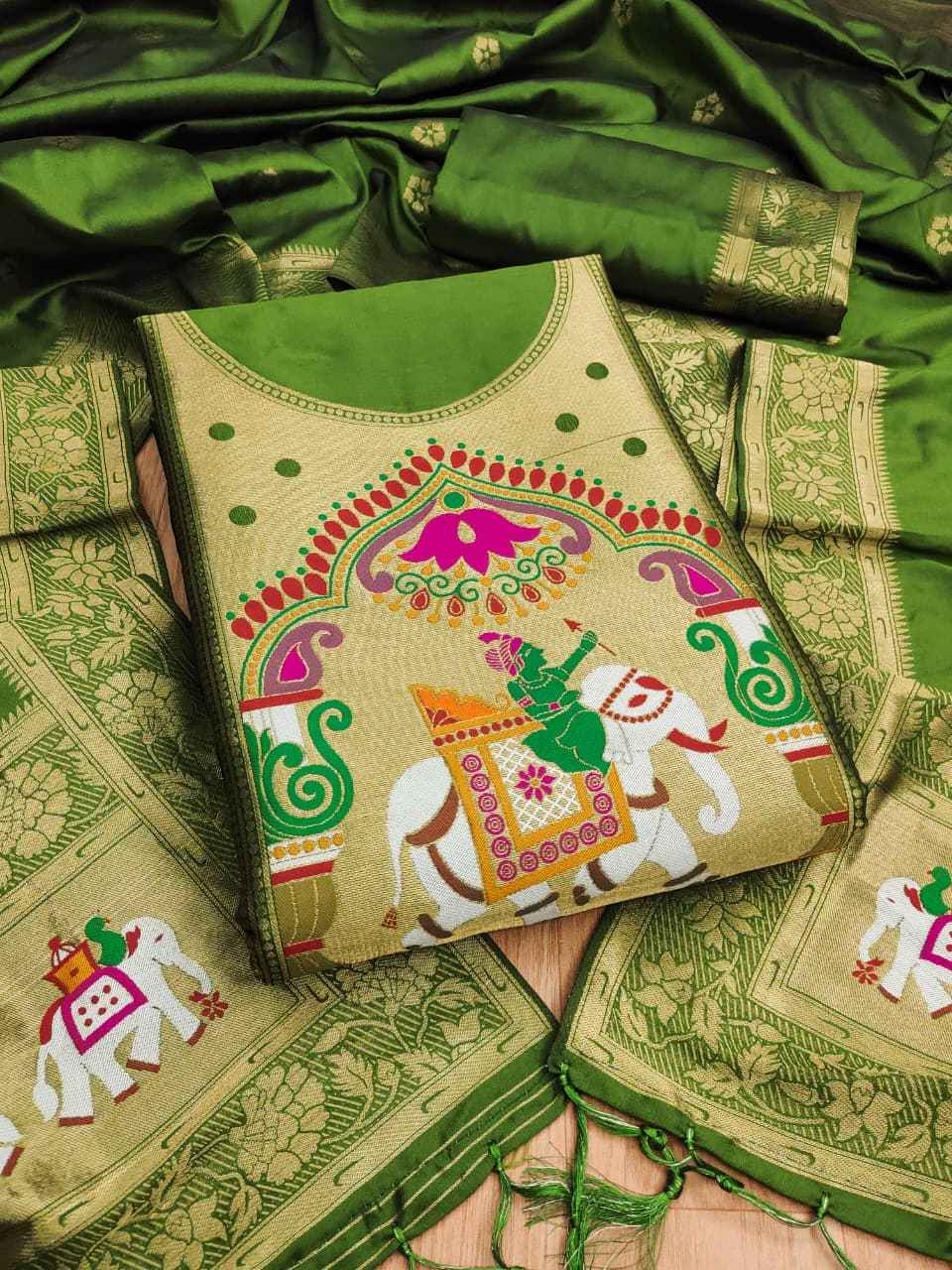 SOFT SILK BLEND WITH RICH PAITHANI ZARI WEAVING DRESS MATERIAL 
